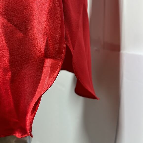 Intimate Affair California Vintage Red Satin Chemise Nightgown Bow w Pearls Sz M - Picture 9 of 15
